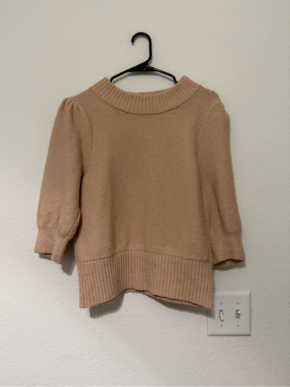 Free People Pebble Tan Puff-Sleeve Crewneck Sweater